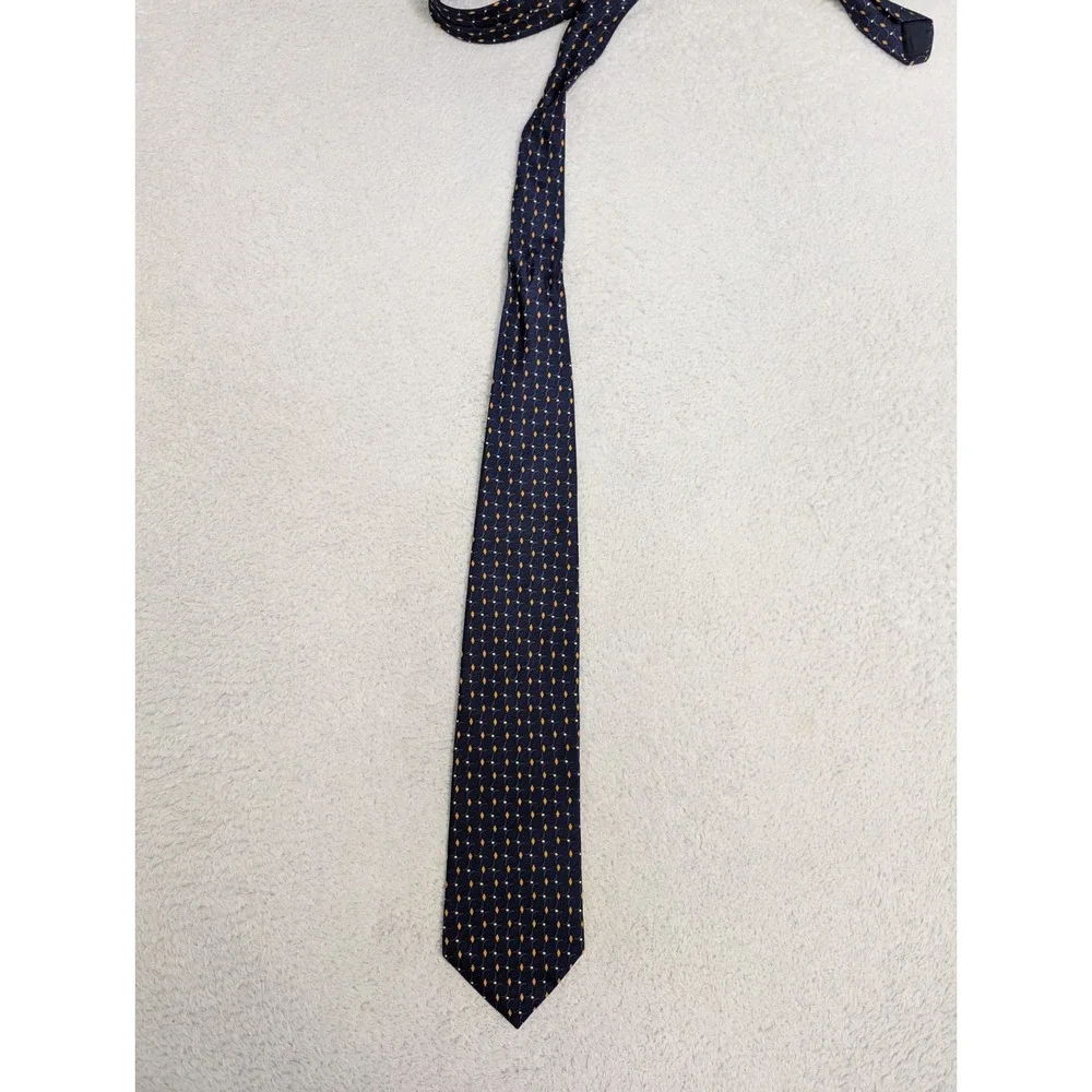 Brooks Brothers Makers Mens Neck Tie Silk Blue Gold Polka Dot 3.5
